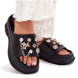 Flip de espuma para mujeres con alfileres dorados Pins negros 11