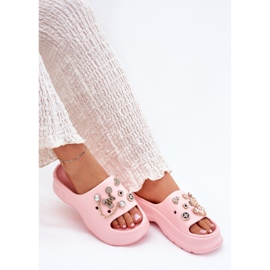 Flip de espuma de mujer con alfileres dorados rosa rosado 6