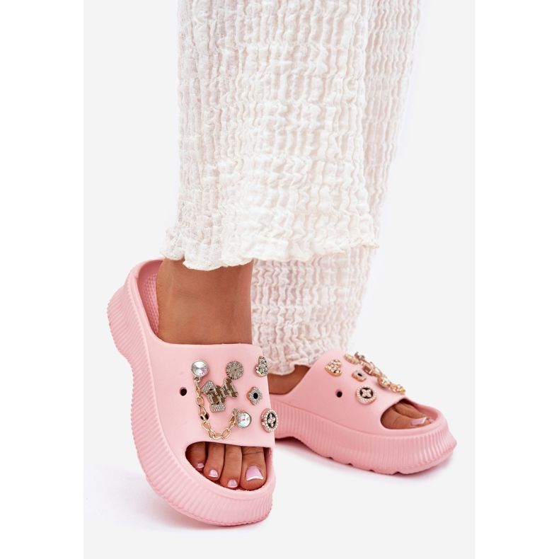 Flip de espuma de mujer con alfileres dorados rosa rosado 1