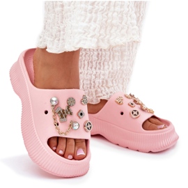 Flip de espuma de mujer con alfileres dorados rosa rosado 10