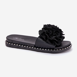 Chanclas para mujeres con flores de tela negras negro 4