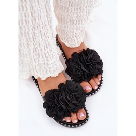 Chanclas para mujeres con flores de tela negras negro 5