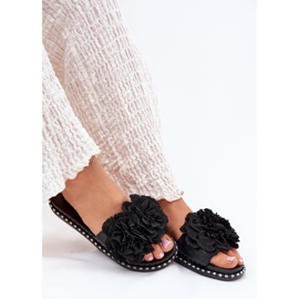 Chanclas para mujeres con flores de tela negras negro 6