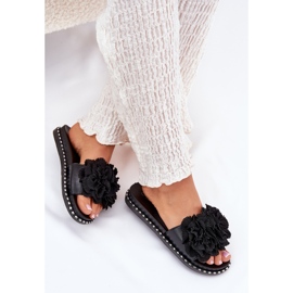 Chanclas para mujeres con flores de tela negras negro 7