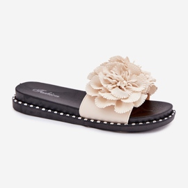 Chanclas para mujeres con flores materiales beige 4