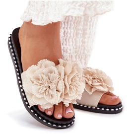 Chanclas para mujeres con flores materiales beige 11