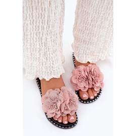 Chanclas para mujeres con flores de tela rosa rosado 3