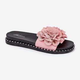 Chanclas para mujeres con flores de tela rosa rosado 4