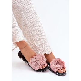 Chanclas para mujeres con flores de tela rosa rosado 6