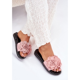 Chanclas para mujeres con flores de tela rosa rosado 7