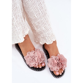 Chanclas para mujeres con flores de tela rosa rosado 9