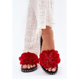 Chanclas para mujeres con flores de material rojo 3