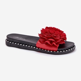 Chanclas para mujeres con flores de material rojo 4