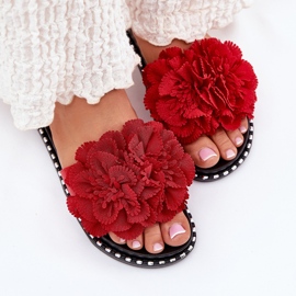 Chanclas para mujeres con flores de material rojo 5