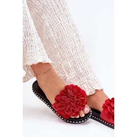 Chanclas para mujeres con flores de material rojo 6
