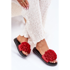 Chanclas para mujeres con flores de material rojo 7