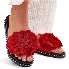 Chanclas para mujeres con flores de material rojo 10