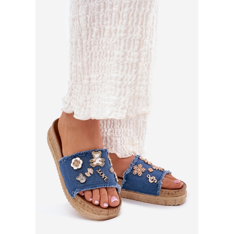 Flip Flip Flip Flip con alfileres dorados en la plataforma Navy Blue azul 1 Flip Flip Flip Flip con alfileres dorados en la plataforma Navy Blue azul 1