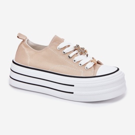 Zapatillas de deporte para mujeres en la plataforma con alfileres dorados beige 4