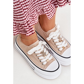Zapatillas de deporte para mujeres en la plataforma con alfileres dorados beige 6