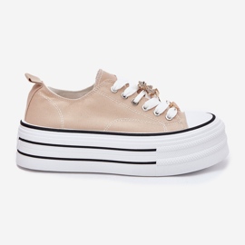 Zapatillas de deporte para mujeres en la plataforma con alfileres dorados beige 7