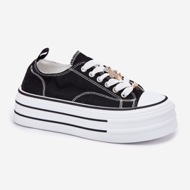 Zapatillas de deporte para mujeres en la plataforma con alfileres dorados negros 4
