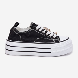 Zapatillas de deporte para mujeres en la plataforma con alfileres dorados negros 8