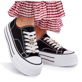 Zapatillas de deporte para mujeres en la plataforma con alfileres dorados negros 9