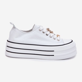 Zapatillas de deporte para mujeres en la plataforma con alfileres dorados blancos 8