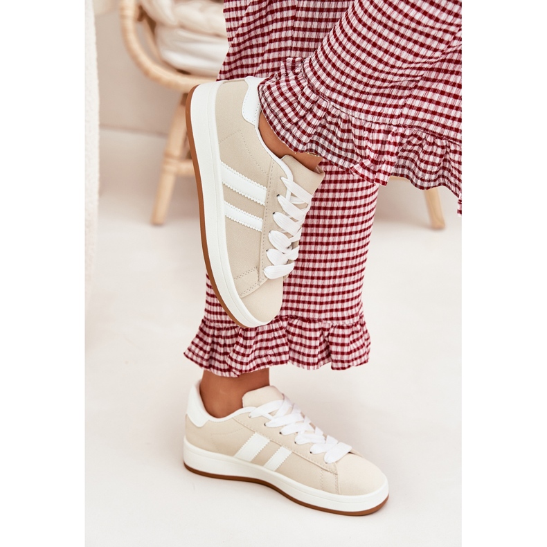 Zapatillas deportivas de zapatillas para mujeres con beige de cuero ecológico 2