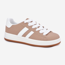 Zapatillas deportivas de zapatillas para mujeres con cuero ecológico oscuro beige 4
