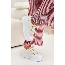 Zapatillas de deporte para mujeres en la plataforma con beige decorativo de cordones 3