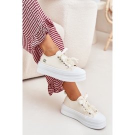 Zapatillas de deporte para mujeres en la plataforma con beige decorativo de cordones 5