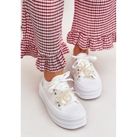 Zapatillas para mujeres en la plataforma con cordones decorativos blancos 5
