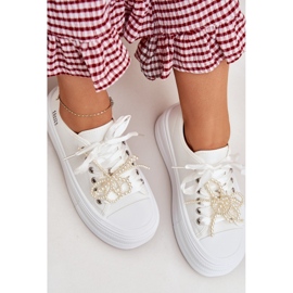 Zapatillas para mujeres en la plataforma con cordones decorativos blancos 7