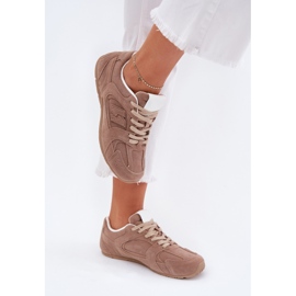 Zapatos deportivos femeninos con beige oscuro de condición de gamuza ecológica 6