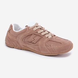 Zapatos deportivos femeninos con beige oscuro de condición de gamuza ecológica 4