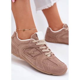 Zapatos deportivos femeninos con beige oscuro de condición de gamuza ecológica 9