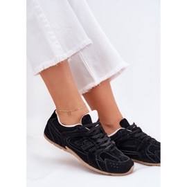 Zapatos deportivos femeninos con gamuza ecológico negro 5