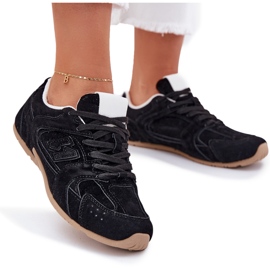 Zapatos deportivos femeninos con gamuza ecológico negro 8