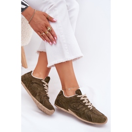 Zapatos deportivos femeninos con gamuza ecológico de color verde oscuro 6