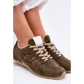 Zapatos deportivos femeninos con gamuza ecológico de color verde oscuro 7