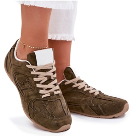 Zapatos deportivos femeninos con gamuza ecológico de color verde oscuro 9