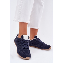 Zapatos deportivos femeninos con azul marino de gamuza ecológica 2