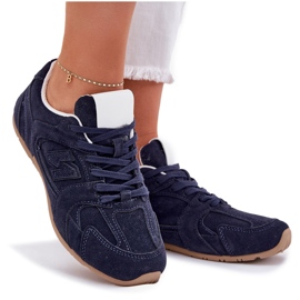 Zapatos deportivos femeninos con azul marino de gamuza ecológica 10