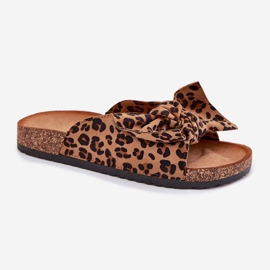 Chanclas para mujeres en una suela de corcho con un tazón de arco marrón 4