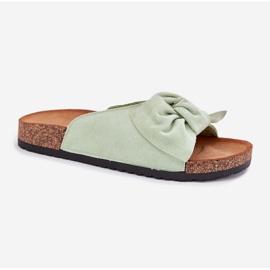 Zapatillas para mujeres en la suela de corcho con un arco de menta verde 4