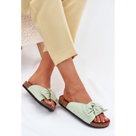 Zapatillas para mujeres en la suela de corcho con un arco de menta verde 7