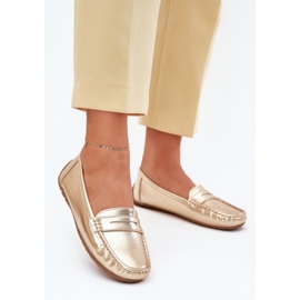 Mocasines dorados de cuero ecológico para mujeres 2
