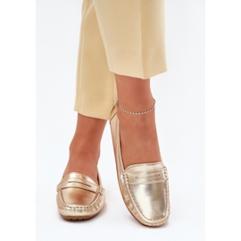 Mocasines dorados de cuero ecológico para mujeres 3
